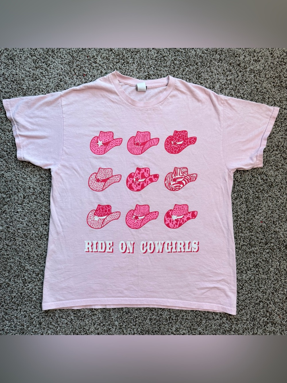Women's Pink Graphic T Sz S/M Ride On Cowgirl Western Festival Country Dolly